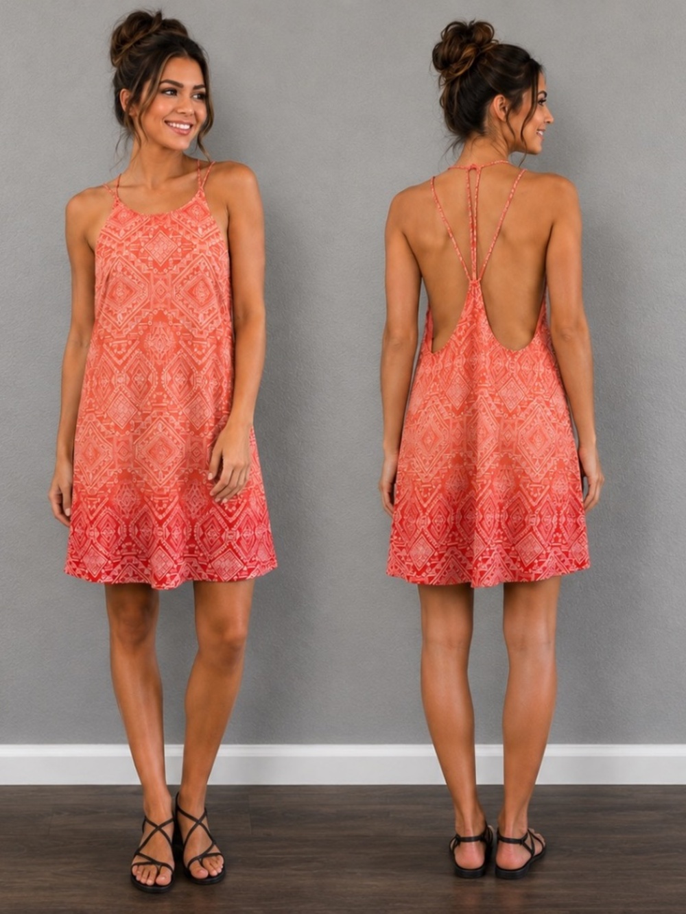 NWT Caramela Ombre Coral, Orange Sun Halter Dress Size Large